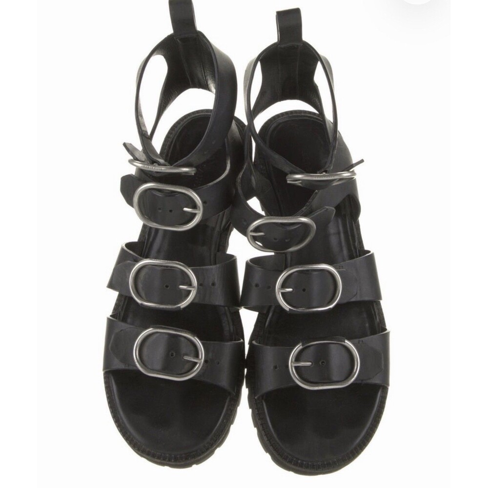 ALL SAINTS Raquel Leather Gladiator Multi Strap Buckle Sandals Black Sz 38/US 8